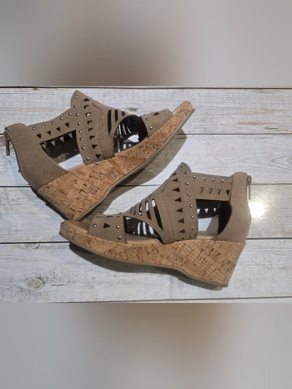 Little Girls Size 3M Cork Wedge Sandals - Cutout Stud Detail